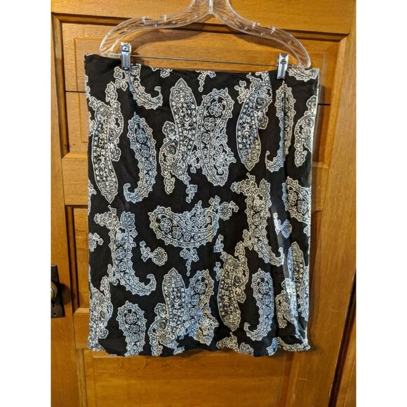 Villager Size 16 Paisley Skirt Aline Black White Lined Modest Liz Claiborne - Picture 2 of 4